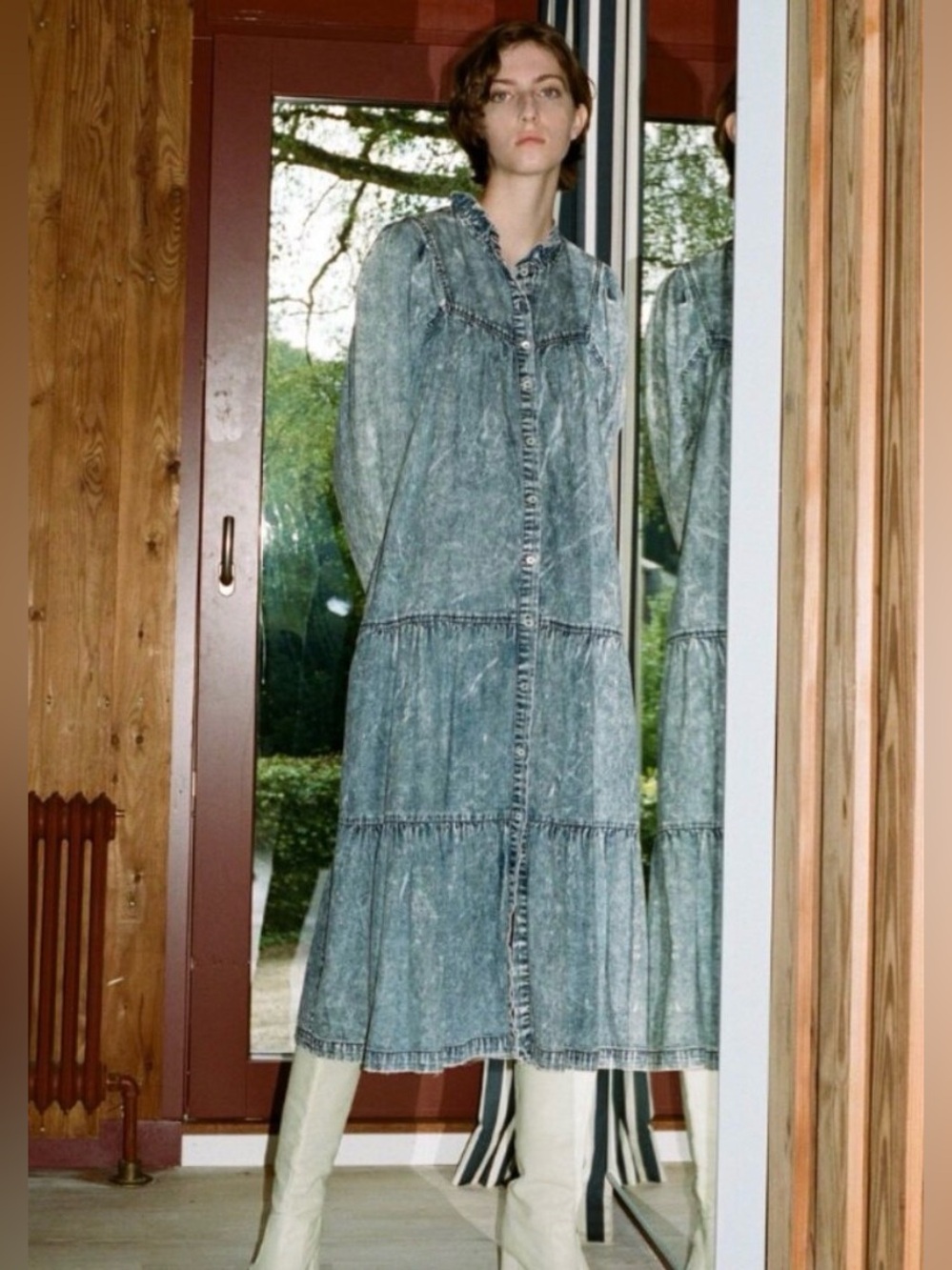 SEA BEW YORK DYLAN Washed Denim Blue Button-Front Midi Dress Sz: S
